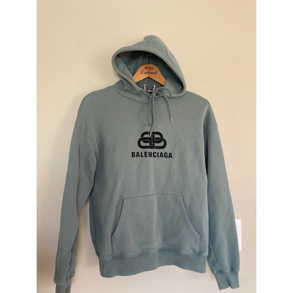 Balenciaga Washed Green Sweatshirt Washed Hoodie Size Small Logo Print Loopback